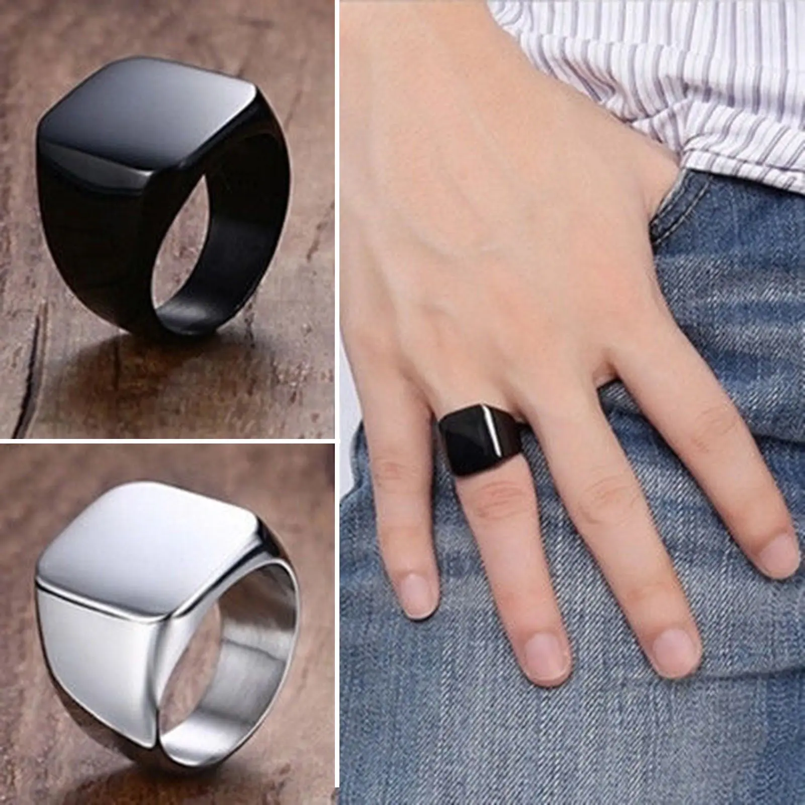 [Ready stock] Couple Ring Simple Style Hip Hop Geometric Glossy All Match Decoration Gift Men Women Square Ring Wedding Engagement Jewelry for Daily Wear