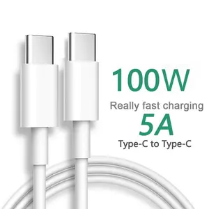 Kabel Data Charger Type C to Type C PD 100W 20W 18W Super Fast Charging 1M 2M 5A 60W QC3.0 Quick Charger Kompatibel  forXiaomi Samsung Vivo Oppo Infinix Realme Putih 4.5A 60Watt 1 Meter & 2 Meter