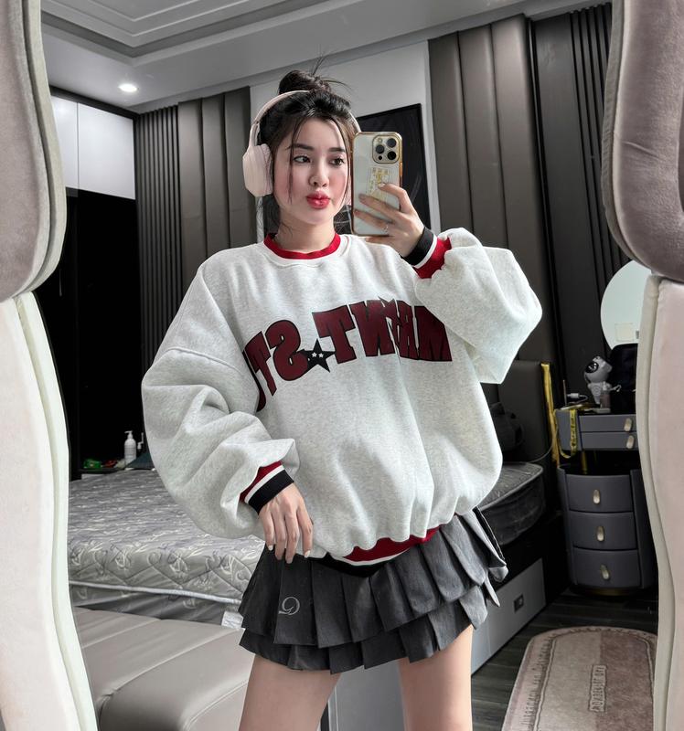 Áo nỉ sweater nỉ tàu l1 MH STU-FORM BOXY UNISEX Nữ Women Top Hoodie Cổ Tròn