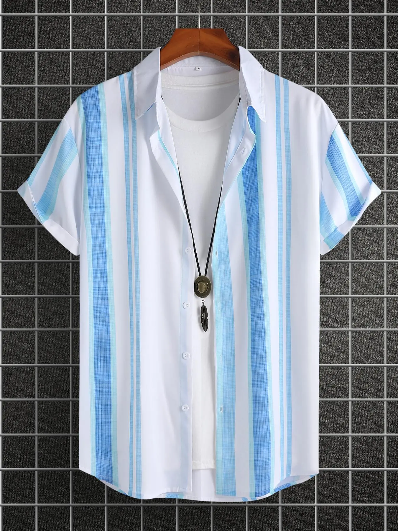 Men's   Striped Print Button Up Shirt, Casual Regular Fit Short Sleeve Collared Top for Summer, Fashion Men's Clothes for Beach Vacation