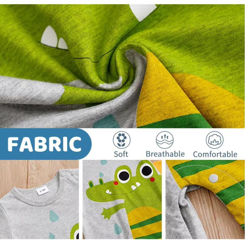 Product Introduction of Summer Boys And Girls Cute Cartoon Crocodile 3d Printed Cotton Comfortable Casual Short Sleeve Baby Bodysuit 4