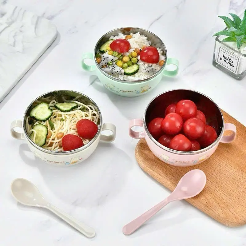 Bát inox có nắp, có tay cầm kèm thìa