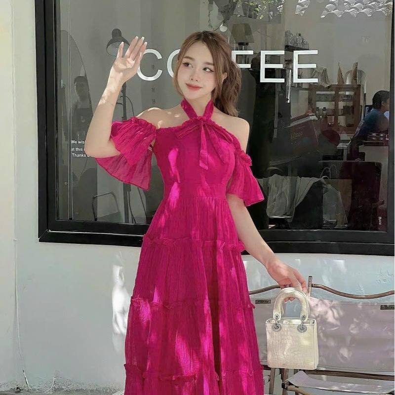 Đầm lụa dạng yếm thắt nơ cổ 4