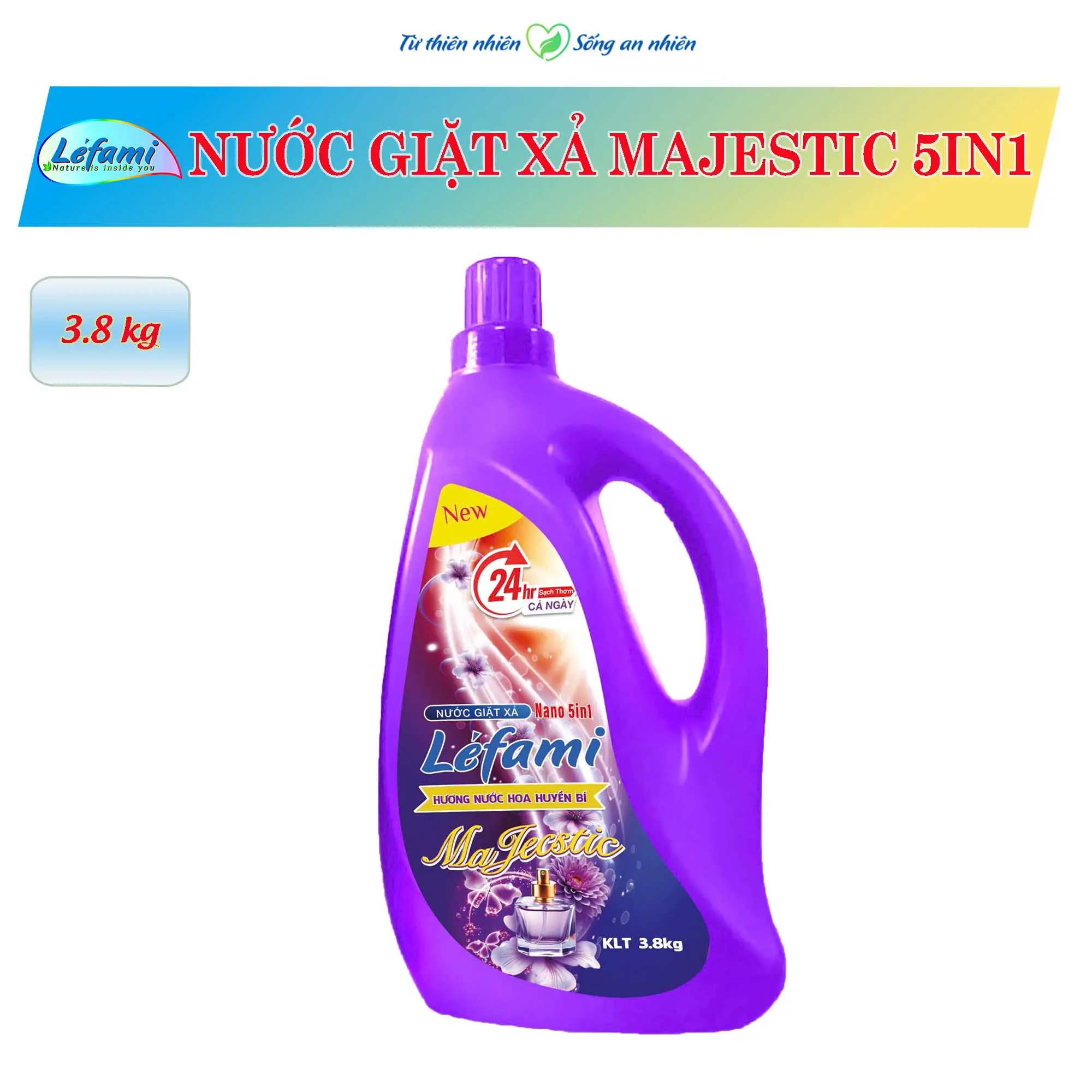 Nước giặt xả Majestic can 3.8kg Nước giặt xả nano 5in1 làm sạch nhanh lưu hương lâu