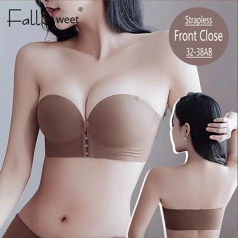Đồ Lót Không Dây, FallSweet, Không Dây, Cúp Dày, Siêu Tập Hợp, Đẩy Lên, Mềm Mại Và Chống Trượt, Áo Ngực Ngực Bobo, 32-38 AB, Khóa Trước, Dành Cho Nữ Women Cup Bra