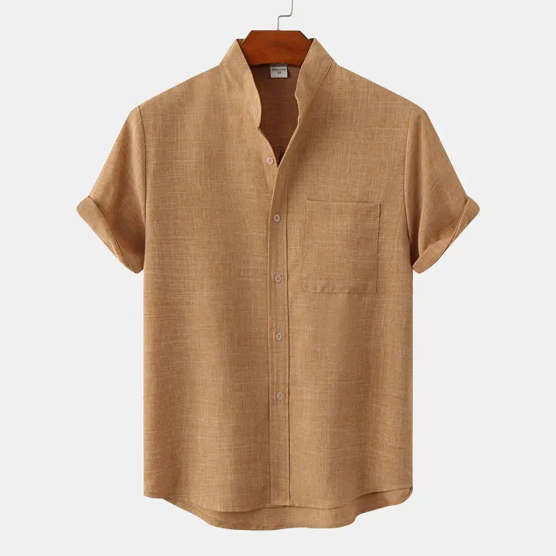 Áo Polo Nam, Màu Trơn Chất Liệu Cotton Và Vải Lanh, Cài Nút, Dáng Ôm, ngắn Tay, Có Túi, Có Màu Đen, Đỏ, Nâu, Xanh Lá Cây Nhạt, Xanh Lá Cây Đậm Và Kaki, Thích Hợp Mặc Trang Trọng Cho Nam Shirt Menswear 2