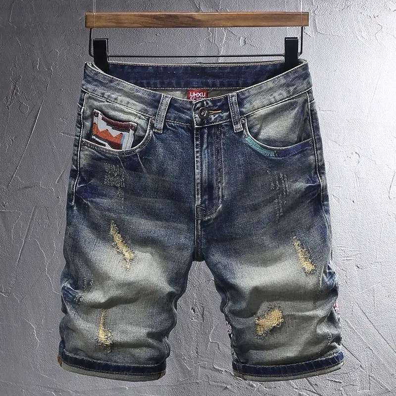 Sọt Jeans nam chất Denim cao cấp màu xanh wax bụi in hoa văn cực chất mã số J1027 1