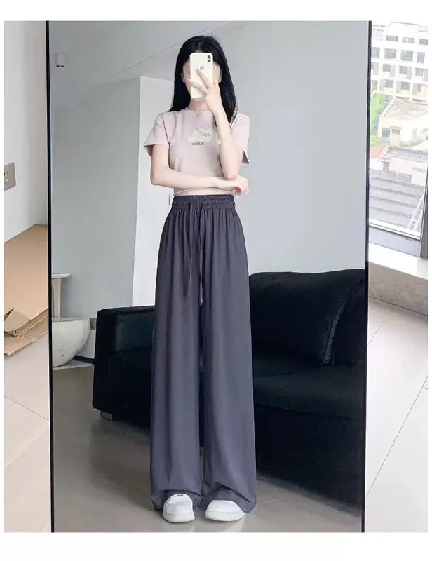 Quần tăm suông ống rộng có Bigsize vải tăm lạnh siêu mát, quần ống sớ co giãn dáng dài mềm rủ có túi quần kèm dây rút eo 6