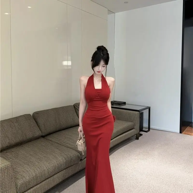 Adult Lady like Woman Style High-Grade Super Nice Halter Spaghetti Straps  Slim-Fit Sheath Dress