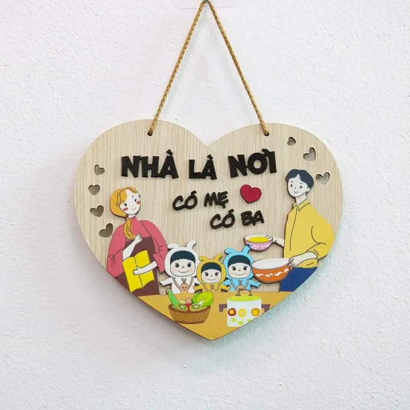 Bảng gỗ Nhà là nơi để về, Mang tiền về vợ (Tặng kèm đinh 3 chân/ móc dán tường) - Bảng gỗ treo tường, trang trí nhà cửa Decor Phòng 1