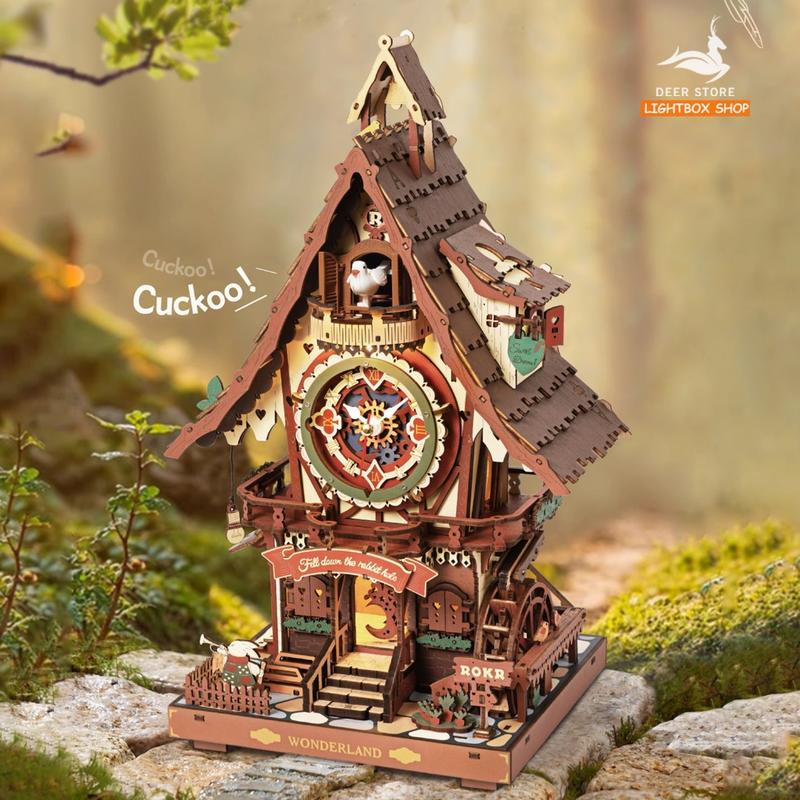  ROKR Cuckoo Clock LC901C Robotime – Mô Hình Đồng Hồ Gỗ Tự Lắp Ráp 3D Có Đèn và Chuyển Động 