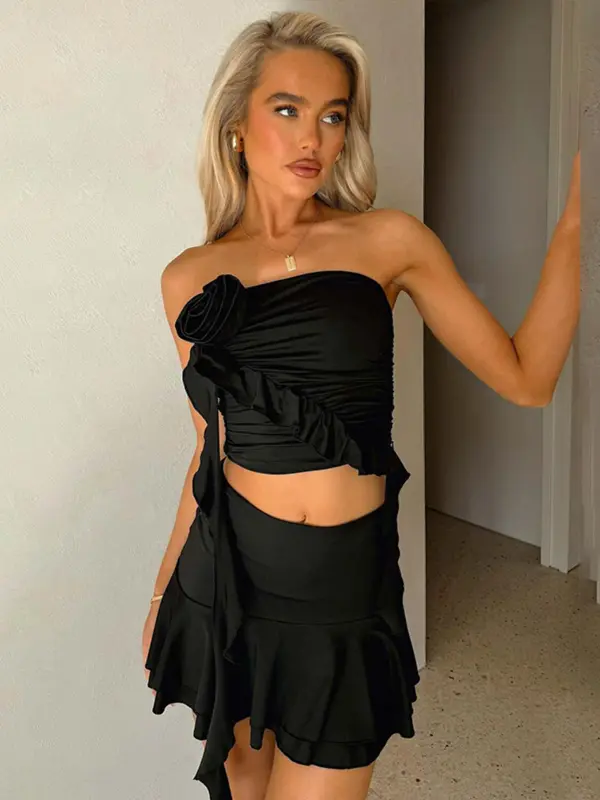 Women's Tube Top & Skirt Two-piece Set, Fashion Casual Strapless Top & Skirt for Daily Outdoor Wear, Ladies Clothes for All Seasons 6