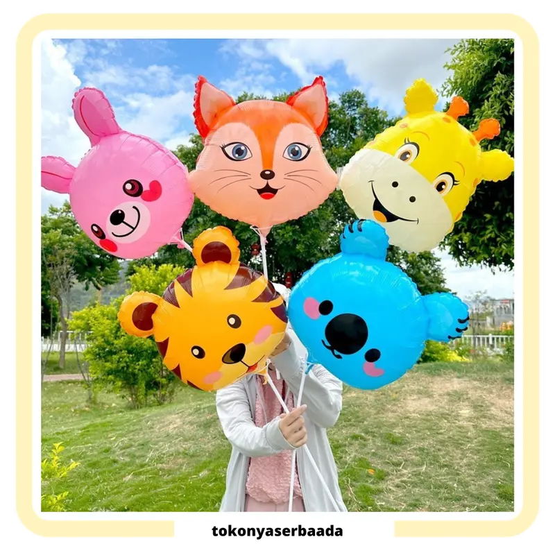 TSA (COD) Balon Foil Bulat Kepala Hewan 18Inch Balon Foil Jumbo Balon Pesta Ulang Tahun 18 Inch Balon Dekorasi Satuan Balloon Theme Birthday Cartoon Animal Head Foil Balloon Cartoon Plastic Multicoloured 0