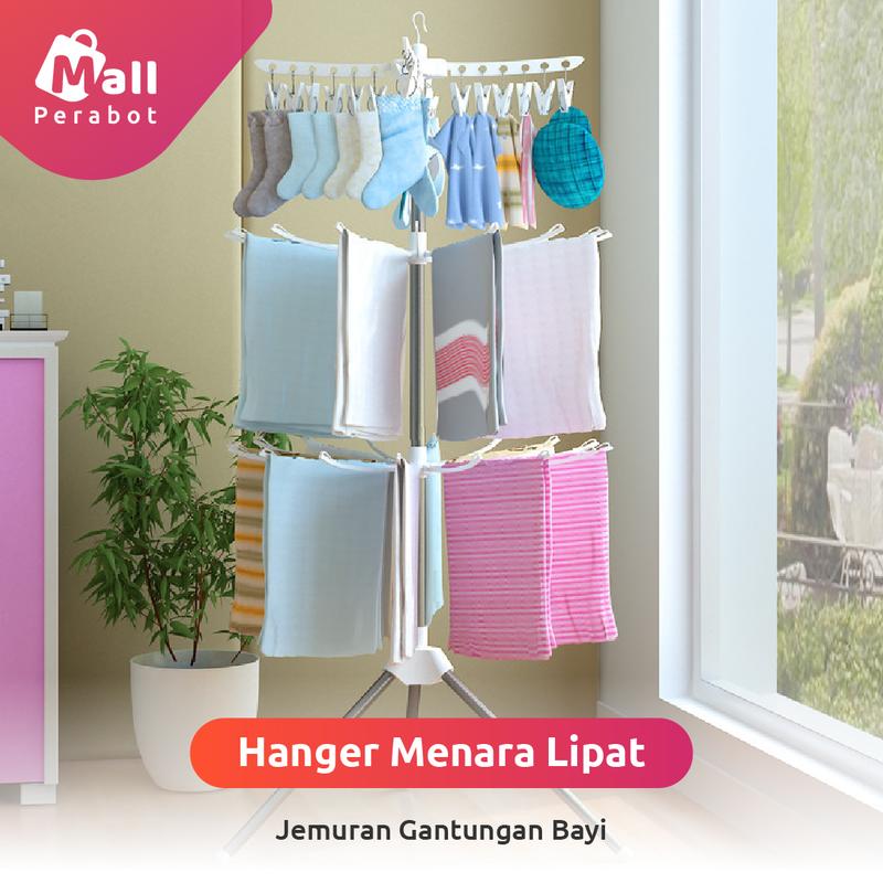Product Introduction of Mall Perabot | Jemuran Menara | Jemuran Bayi Hanger Baju Lipat Model Tiang 3 Susun | Gantungan Tower Cucian Bayi Jepitan Pakaian Plastik Rak Stainless 0