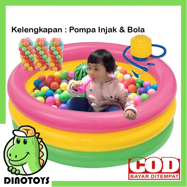 Dinotoys INTEX Kolam Mandi Bayi Ukuran 61x22 Cm Motif Beruang dan Pelangi Dengan Dasar Kolam Bergelembung Cocok Untuk Bayi Baru lahir Balita Cewek Cowok 3