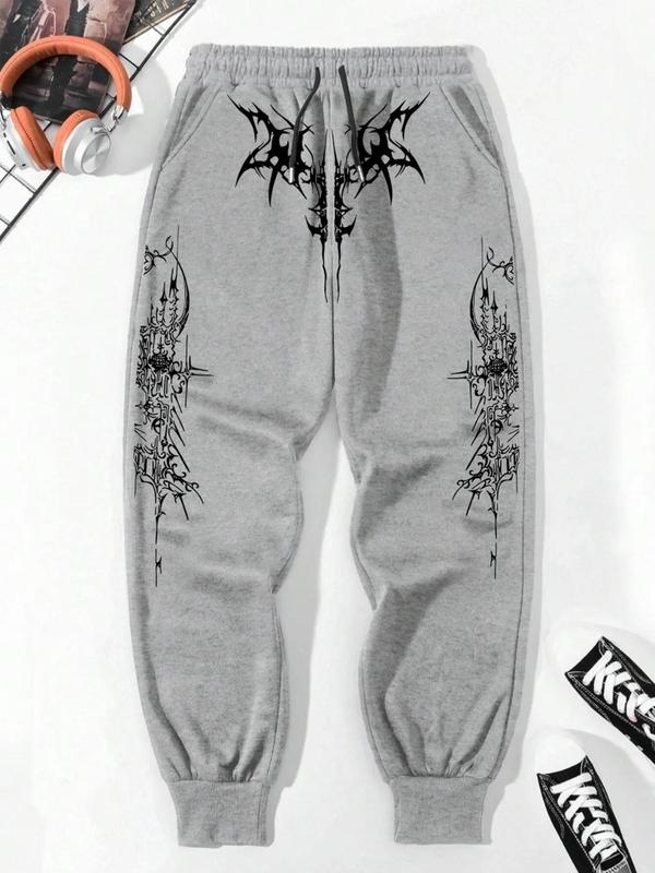 Men's Random Print Drawstring Waist  Pant, Regular Fit Street Fashion Casual Jogger Pants for Daily Wear, Mens Bottoms for All Seasons 4