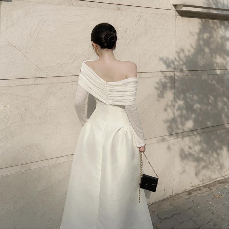 SOLEIL - Váy Đầm Yoon Dress Thiết Kế Nữ Chéo Khoét Vai Chiết Eo Dài Tay Dáng Bồng Tăm Hoa Phối Taffeta Tiểu Thư Sang Trọng Đi Tiệc Đi Chơi Thường Ngày Women VD83 7