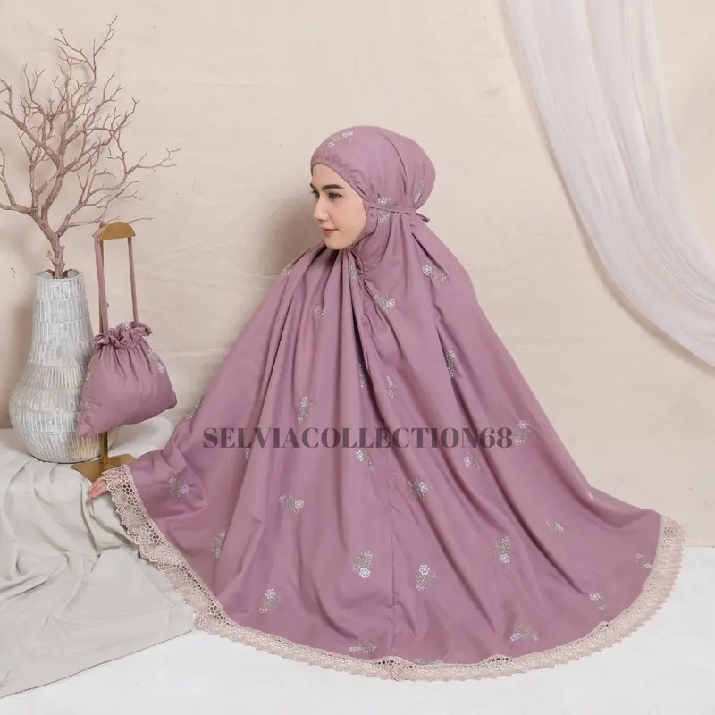 Mukena Mukenah Dewasa Jumbo Bordir Bunga Melati 2in1 Katun Premium Atasan Bawahan Mewah Lembut Cantik 4