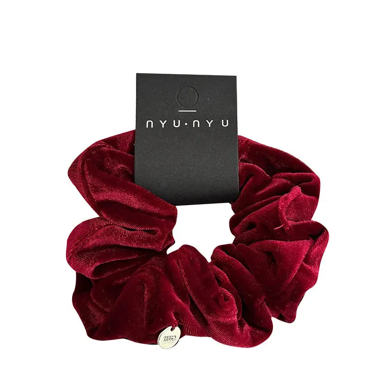 Korean Style Small Gold Sequin Velvet Texture Hair Tie Retro Big Red Ponytail Elegant Hair Tie for Women