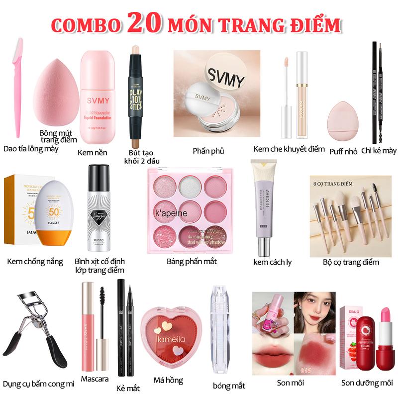 Set Trang Điểm Đầy Đủ 20  món SVMY Cá Nhân Nhẹ Nhàng Đi Chơi Cho Nàng Kem BB Mascara Bảng phấn mắt Bộ Makeup bộ  makeup bộ  makeup