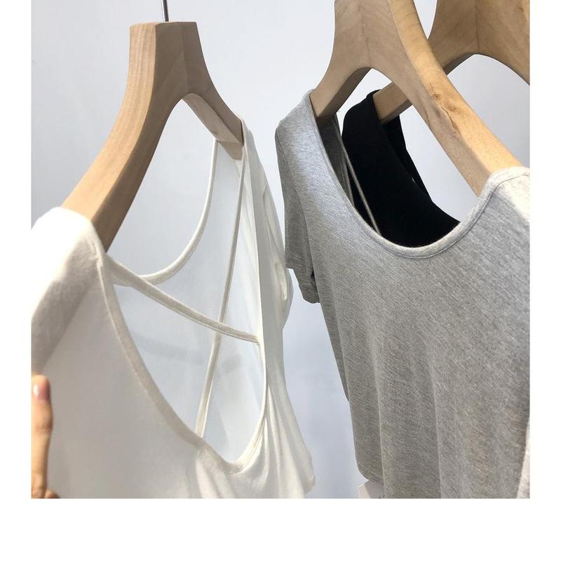 2024 Summer new Korean style slim fit sneaky design cross beauty back short underwear short-sleeved T-shirt top for women 4
