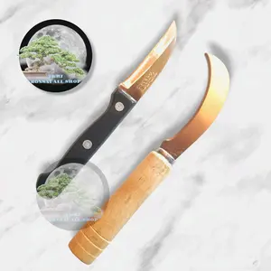 Pisau Stek Tanaman Stainless Steel Gagang Hitam dan kayu 17,5cm Panjang Keseluruhan