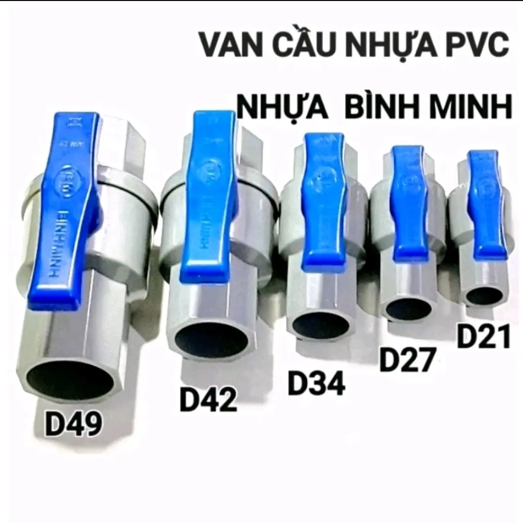 van khóa nước. van cầu nhựa pvc Bình Minh 21.27.34.42.49.60