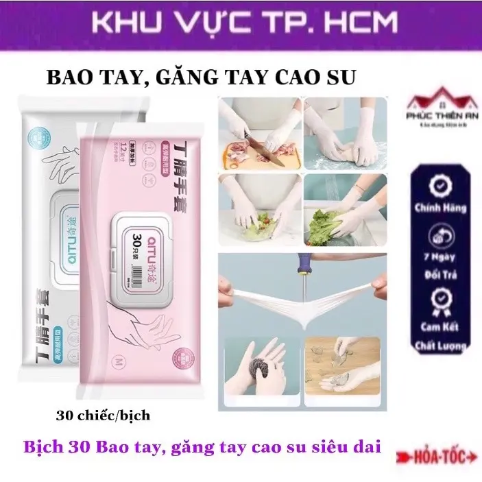 Bịch 30 Bao tay, găng tay caosu Rửa Bát làm bếp siêu dai Chống Nước tái sử dụng nhiều lần