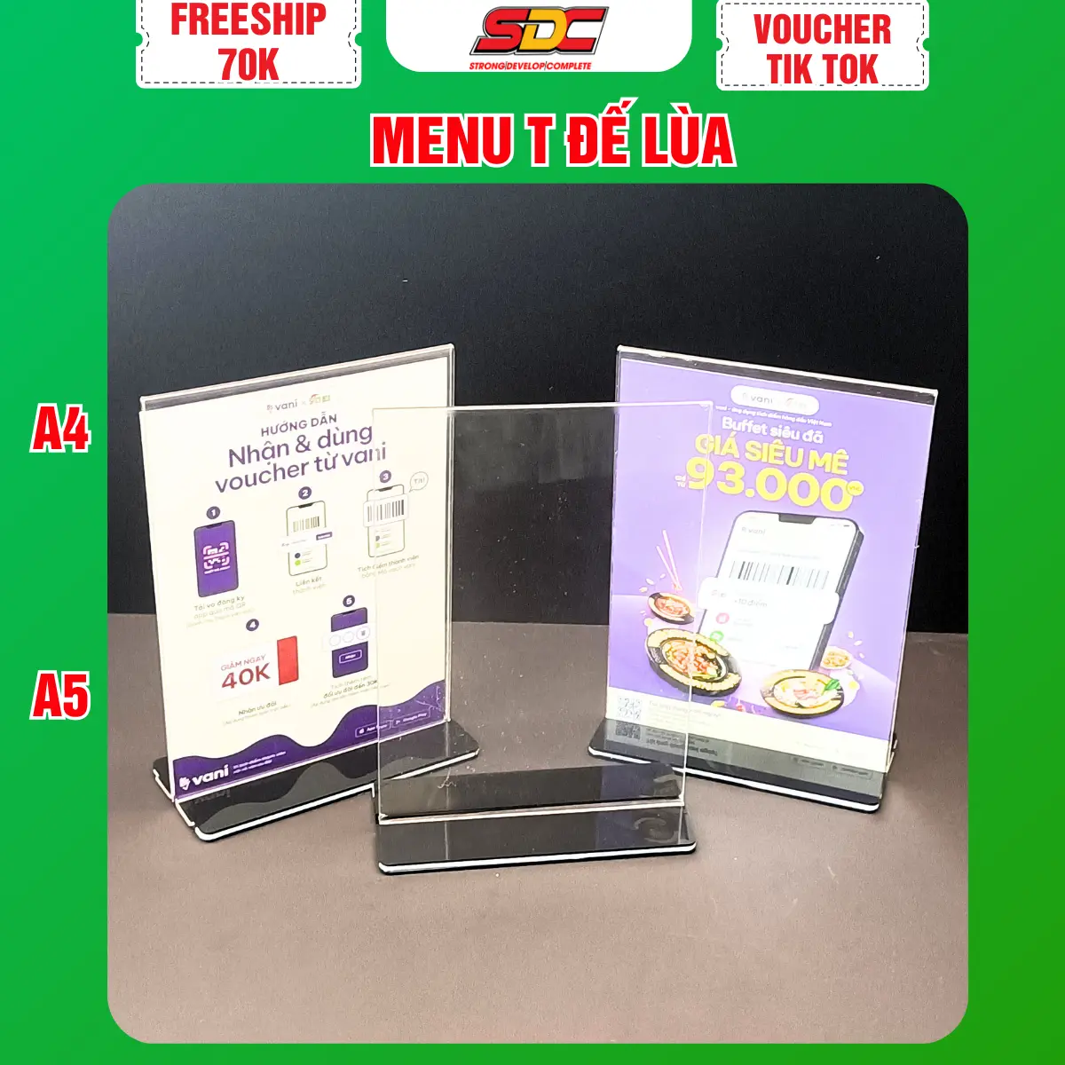 Menu Chữ T Để Bàn Khổ Đứng & Khổ Ngang - Bảng Menu Mica - Menu Để Bàn - Bảng Quét QR