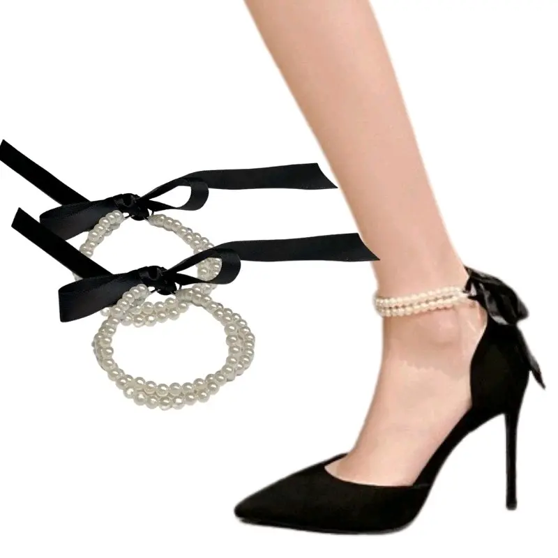 Quai giày vòng ngọc thắt nơ ruy băng đủ màu thay thế các loại dây giày gót chân Shoes Nữ Cao Su Có Quai 0