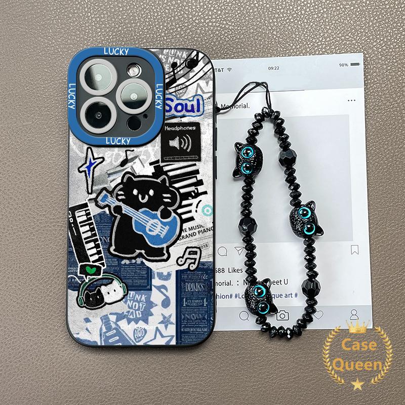 Ốp Lưng Cho Redmi 13C 14C 13 10C 9C 12 9C NFC 12C Note 13 14 11 12 Pro Vòng tay hình chú mèo hoạt hình dễ thương chơi đàn guitar sáng tạo phong cách cao bồi cổ điển