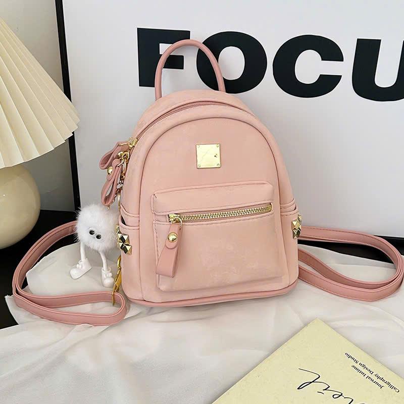 Balo mini da nhung mềm 2 ngăn kèm móc gấu đi chơi đi học đi làm mã 332