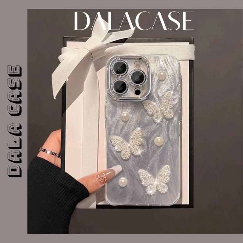 Ốp Lưng Hologram Kèm Cụm Mắt Camera Charm Cánh Tiên Ngọc Trai