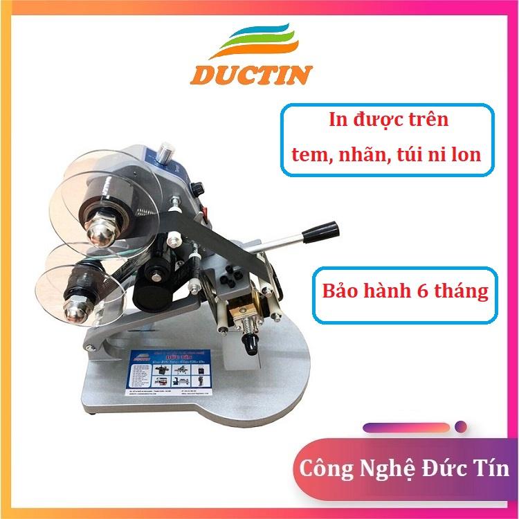 Máy in date dập tay DY8 ĐỨC TÍN đóng date in ngày sản xuất và hạn sử dụng lên túi ni lon tem nhãn cán bóng rõ nét