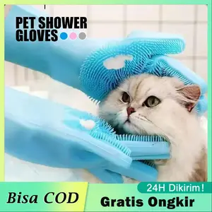 Sarung Tangan Panjang Sikat Mandi Anjing Kucing Pemijat Hewan Silicone Pet Grooming Glove