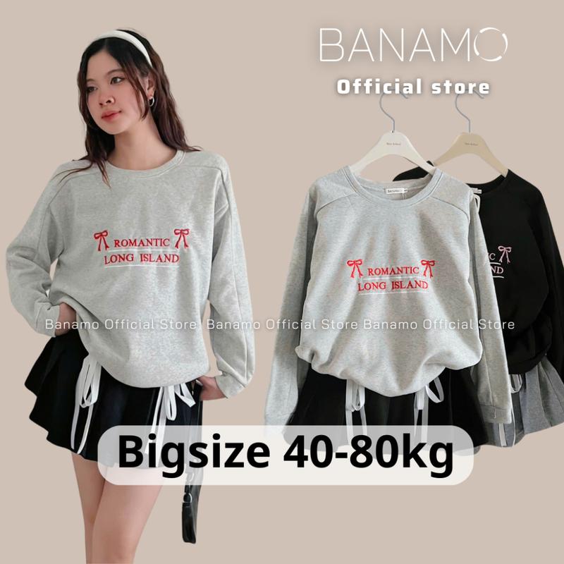 Set nữ BIGSIZE Banamo Fashion áo sweater nỉ bông thêu chữ kèm chân váy xếp ly đính nơ thời trang Hàn Quốc 141 Women