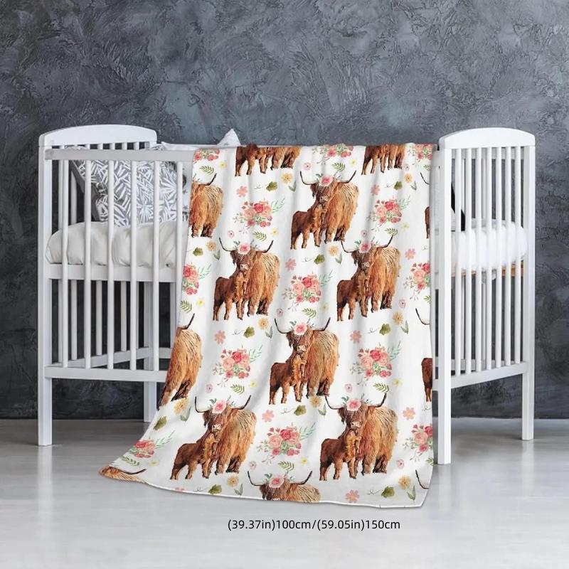 Product Introduction of Highland Cow Pattern Blanket, 1 Count Soft Comfortable Throw Blanket, Lightweight Warm Napping Blanket for Home Office Bed Camping Travel 5