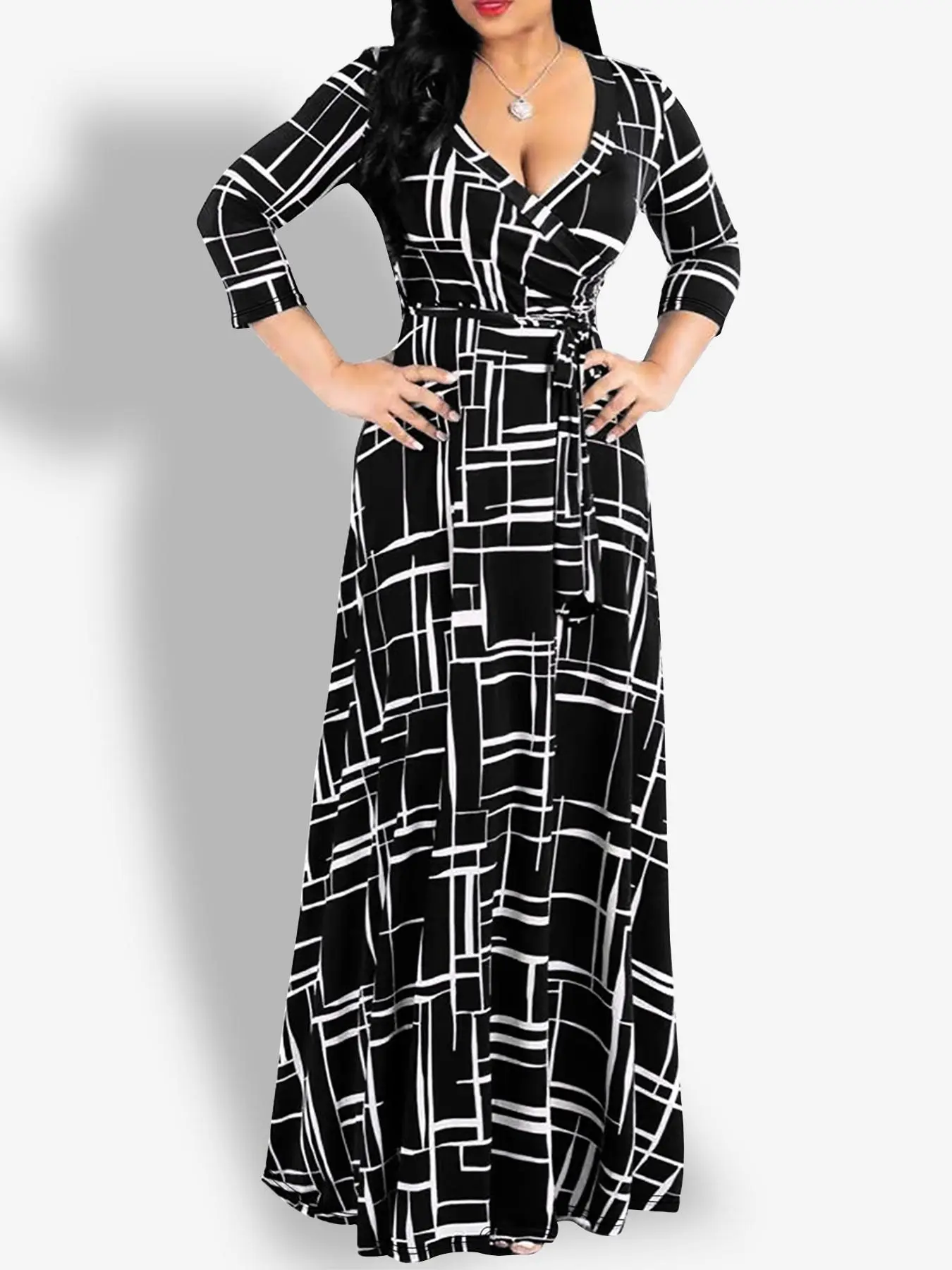 Women's All Over Print V Neck Dress, Elegant Dress for Party Holiday Wedding Guest, Ladies Clothes for All Seasons