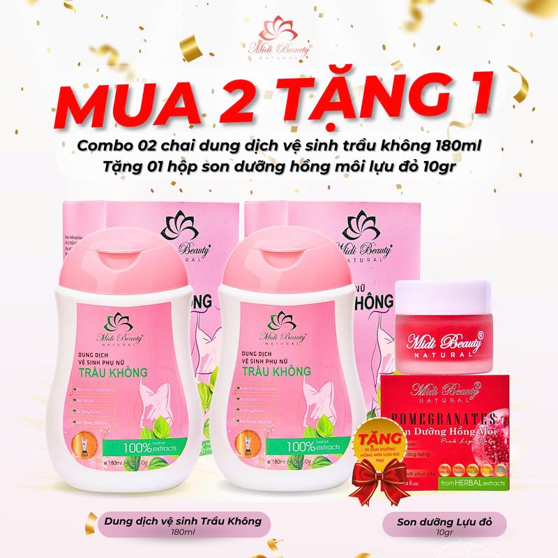 [MUA 2 TẶNG 1] Dung Dịch Vệ Sinh TRẦU KHÔNG 180ml MIDI BEAUTY [Chính hãng]: Làm sạch, kh.ử m.ùi h.ôi, cân bằng độ pH, dưỡng ẩm không gây khô da. An toàn, sạch thoáng, mùi thơm dễ chịu. MUA 02 TẶNG 01 SON DƯỠNG LỰU ĐỎ 10GR  [Kèm Thẻ Bảo Hành] Women Nữ