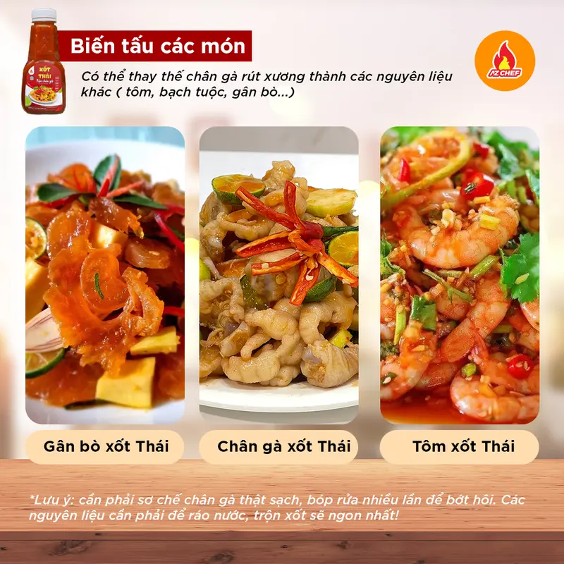 Xốt Thái trộn chân gà AZ CHEF chai lớn 500g - dùng cho 2,5kg chân gà ( Nước Sốt Thái Trộn chân gà, tôm, bạch tuộc, gân bò, mực, ba chỉ, làm các món gỏi Thái chua cay chuẩn vị ) Gia Vị sotthai  tron changa chang asot thai 2