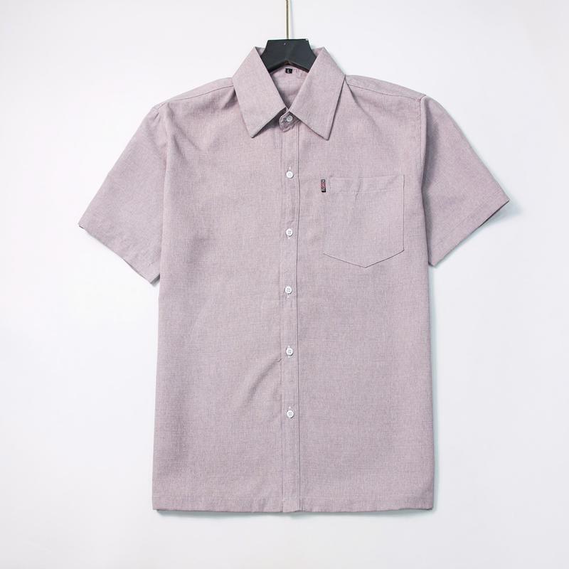Áo Sơ Mi nam trung niên Ngắn tay form rộng Tomen chất liệu vải đũi cotton trơn có túi mềm mịn, mát, không nhăn. 4