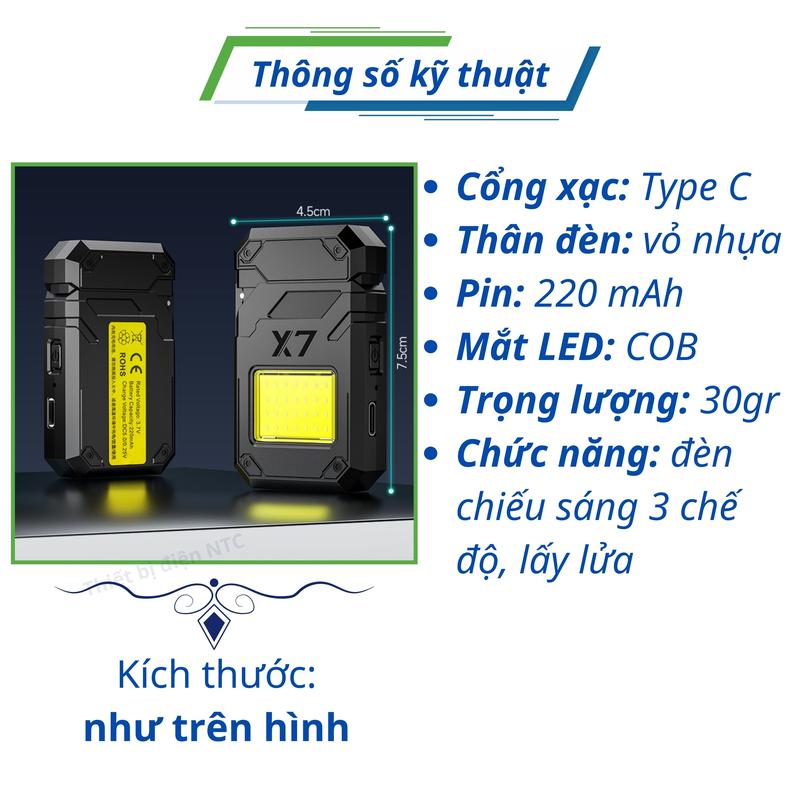 Đèn pin led cob mini X7 đa chức năng 3 chế độ ánh sáng bỏ túi tiện dụng mang theo du lịch dã ngoại, chiếu sáng trong gia đình 2