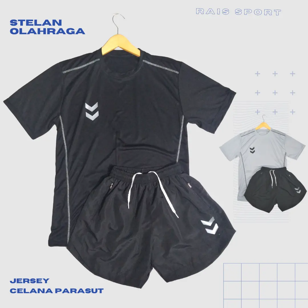 Stelan Paket Jersey Baju Olahraga Lari Gym Futsal Pria wanita Motif Lis Bahu Sport