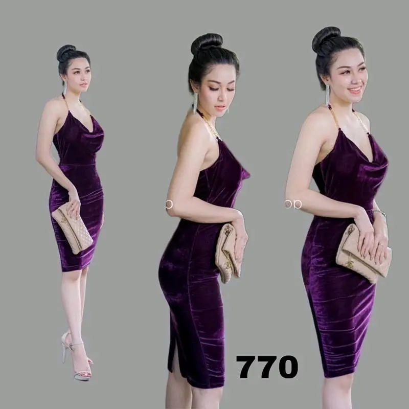 HYUNA 770 - Midi Dress Velvet/Dress Bludru Casual Gaun Mini Wanita 1