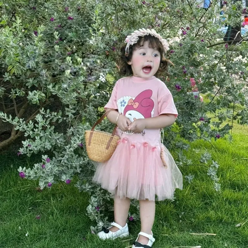 (Shopmesockids) Váy cotton Melody hồng mix ren cho bé gái 1