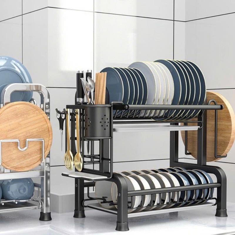 Giá kệ để bát đĩa 2 tầng, có khay hứng nước, chất liệu thép sơn tĩnh điện 1