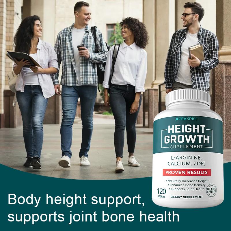 Product Introduction of Peakrise Height Supplement Capsules - Rich in L-Arginine, Calcium, and Zinc - Support bone, joint health Support bone density. Natural growth - 30/60/120 capsules 11