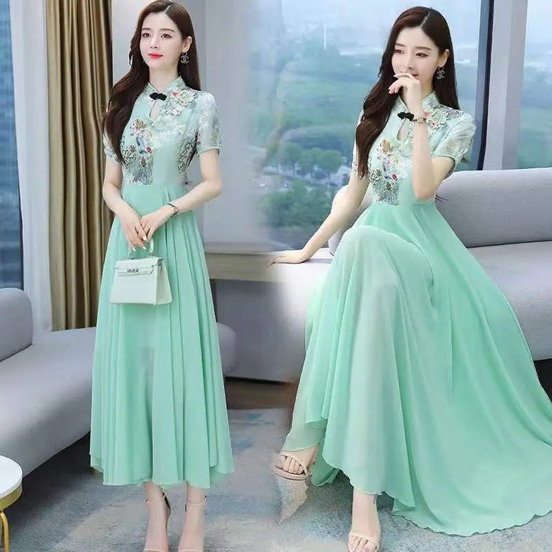 Váy Sườn Xám, Cỡ Cực Lớn (150,00kg), Thanh Lịch Và Trông Trẻ Trung, Dành Cho Phụ Nữ, Thích Hợp Cho Mùa Hè, Thời Trang Quý Cô Quý Phái, Váy Midi Mỏng, Quần Áo Nữ