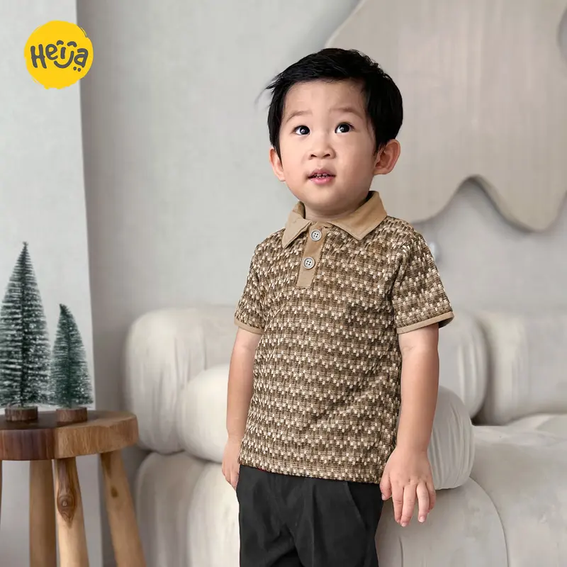 TETRIS SHIRT | POLO SHIRT ANAK motif Rajut - Kaos Polo Knit Kerah Anak Warna Polos Unisex Couple Pria Ayah | HEIJA 2