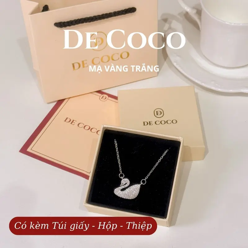 MẠ VÀNG TRẮNG - Dây chuyền, vòng cổ thiên nga đính đá SWAN De Coco mạ vàng trắng, chất liệu Titan không đen gỉ, phong cách thanh lịch 6